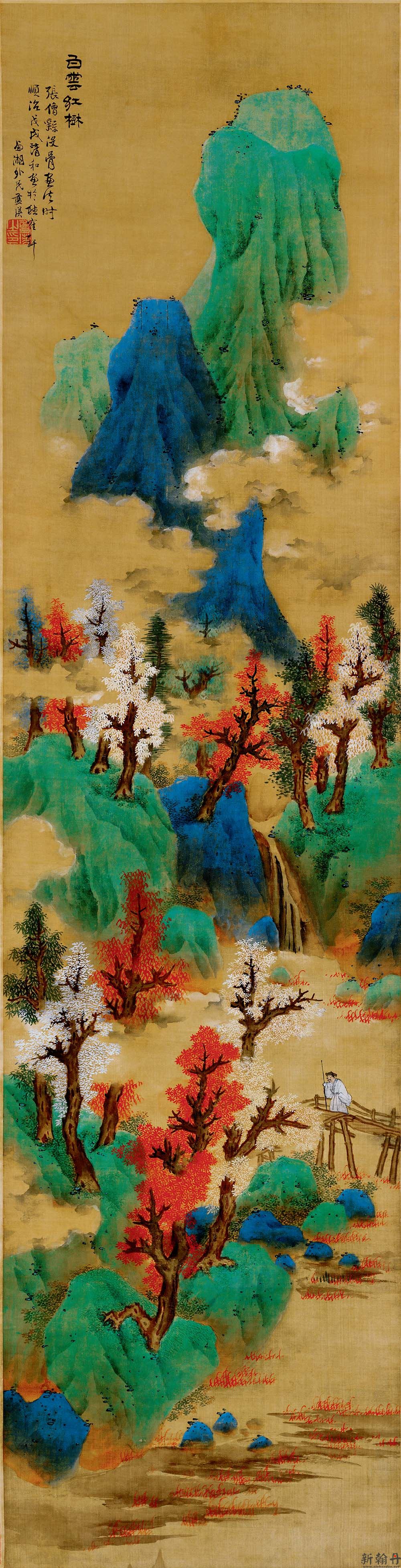 蓝瑛 白云红树图轴 作品欣赏