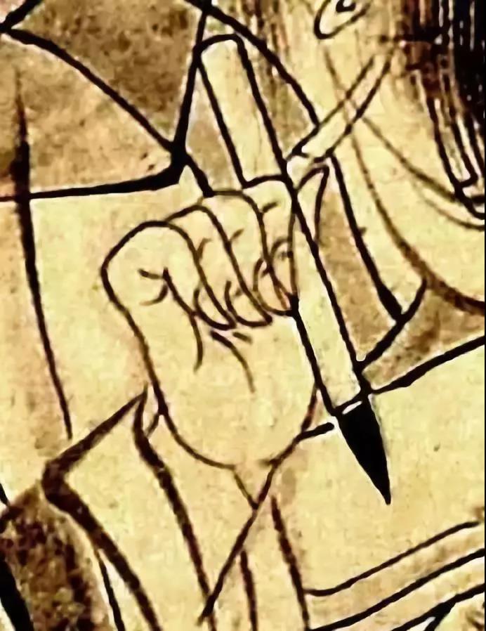 古人执笔方式【唐】 《送子天王图》（局部）12.jpg